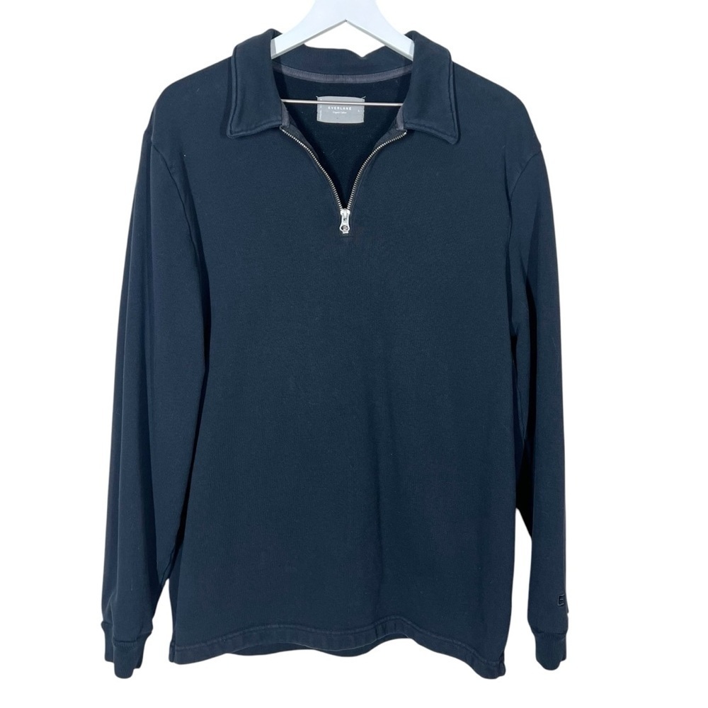 Everlane Men’s The Track Quarter Zip Sweatshirt Black Organic Cotton Size Large